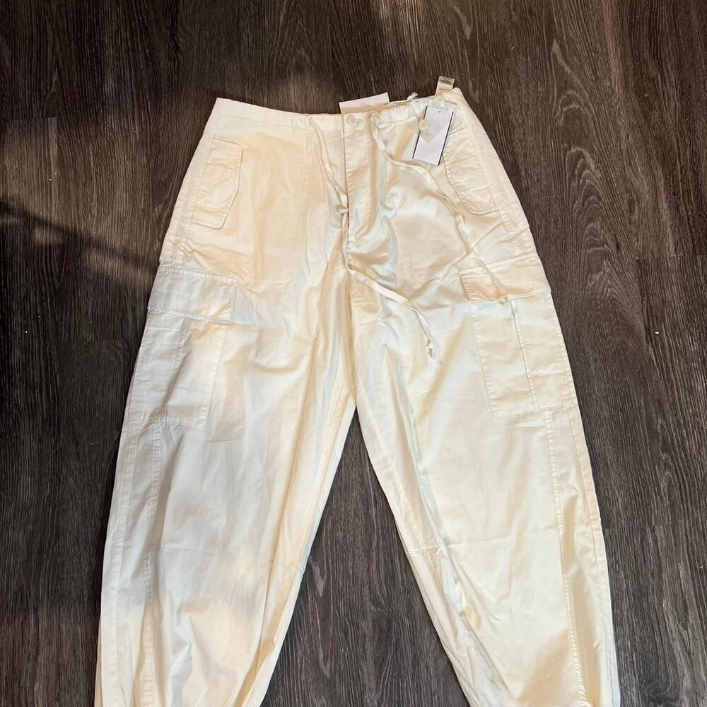 Good American Parachute Pants M White Cargo Wide Leg Y2K Streetwear - Picture 3 of 8